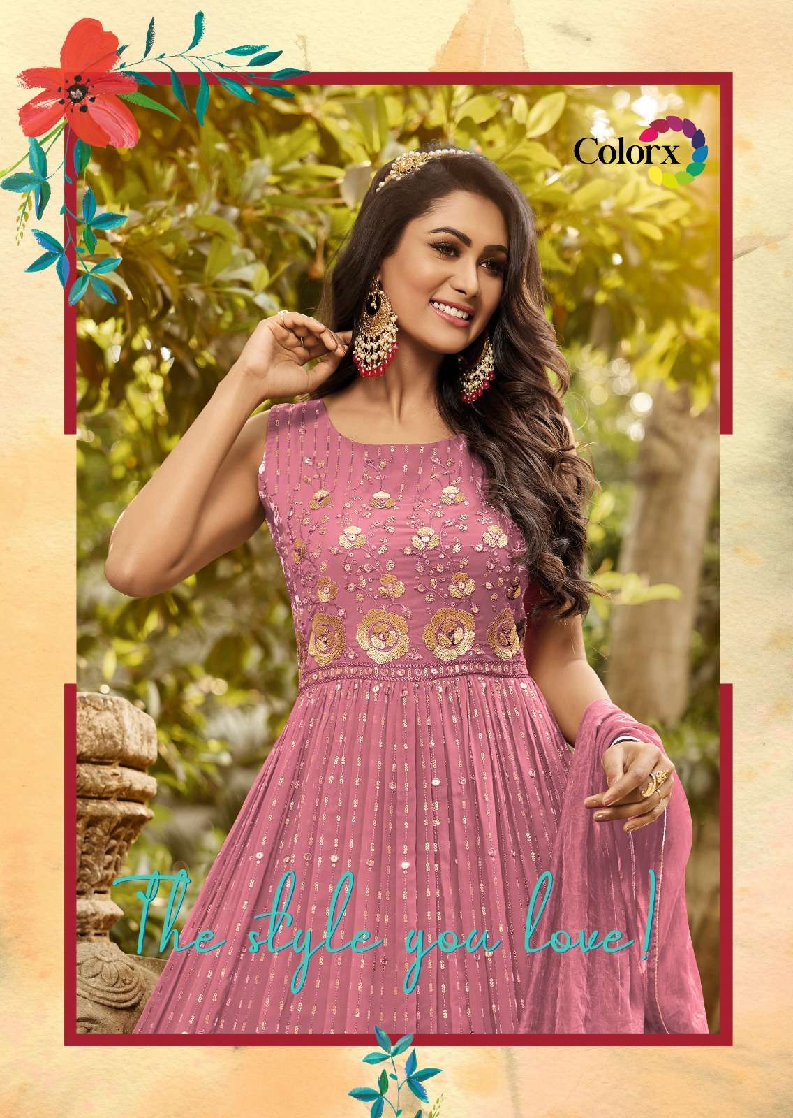 COLORX GOWN HEAVY GEOGETTE WITH SEQUNCE WORK  LONG GOWN 816C